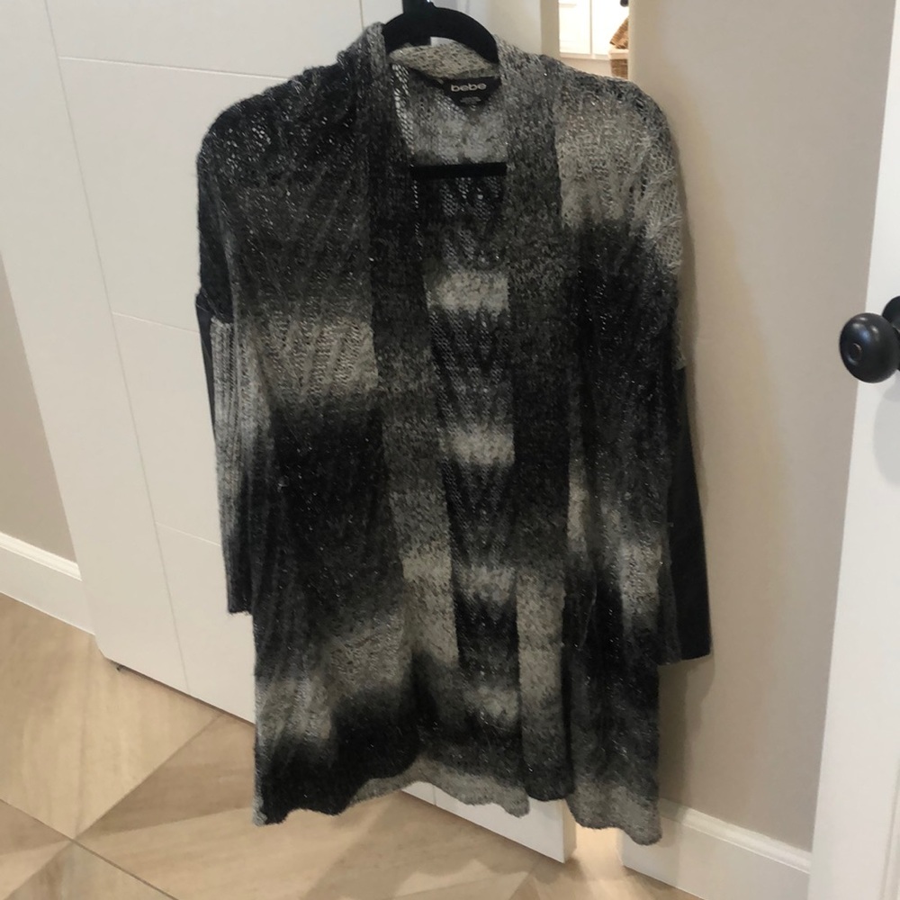 Black and grey bebe sweater with leather sides